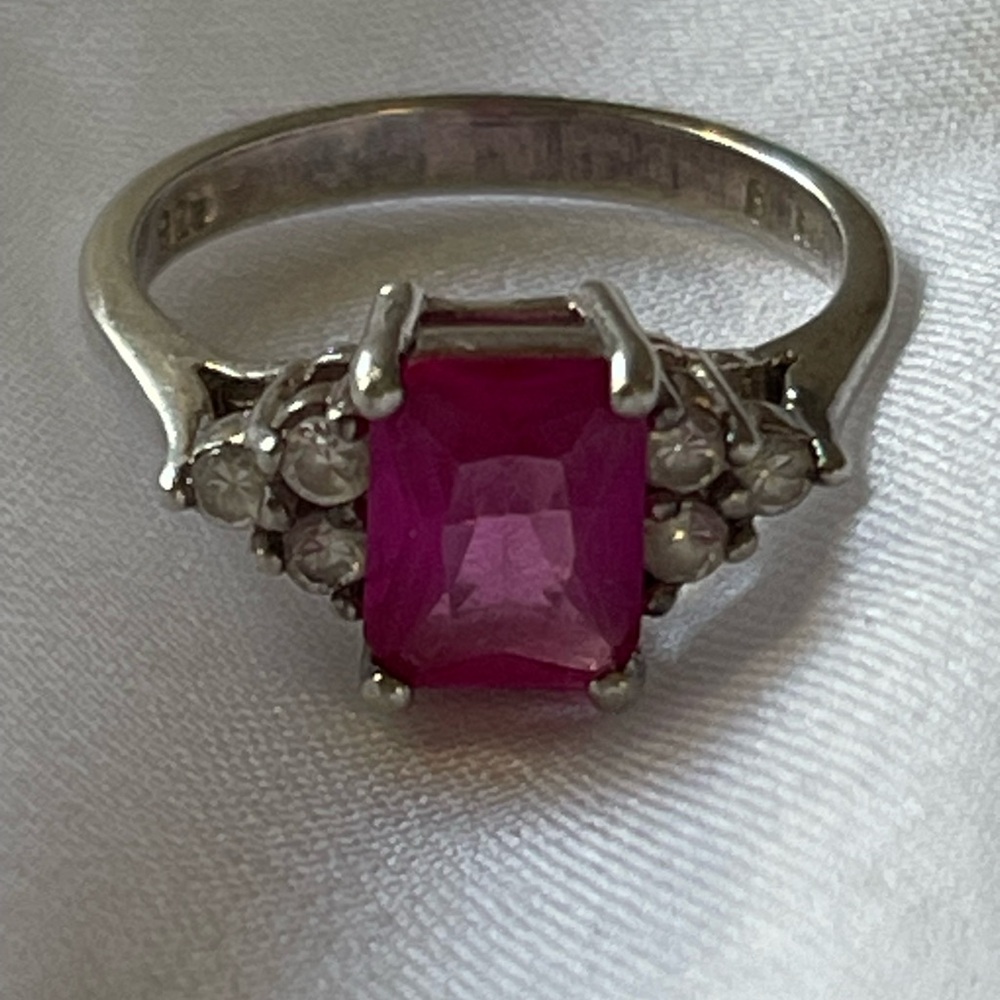 Vintage Sterling Silver .925 signed NV Pink & Clear stones